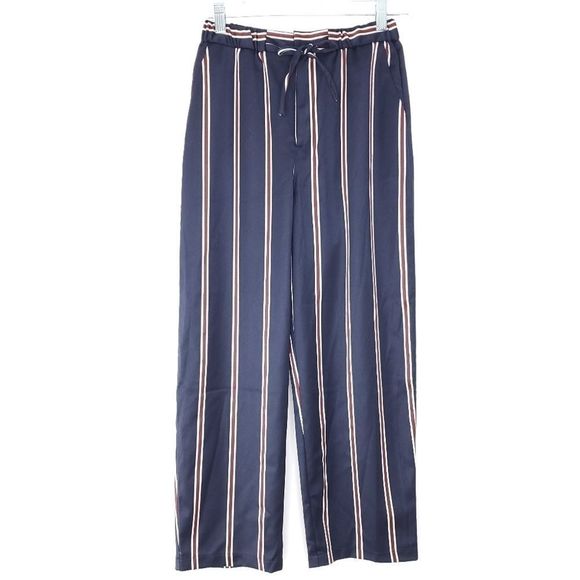Free People Light Before Dark Striped Cropped Wide Leg Pants Navy Blue sz S NEW - Picture 3 of 6